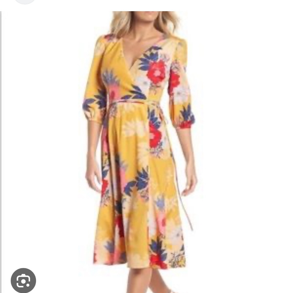 Floral Print Faux Wrap Midi Dress- NEW w/ tag 
ELIZA J